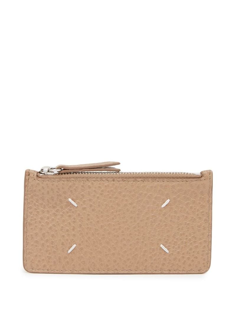 Neutral Four Stitch Logo Zip Wallet