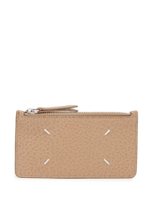 Neutral Four Stitch Logo Zip Wallet
