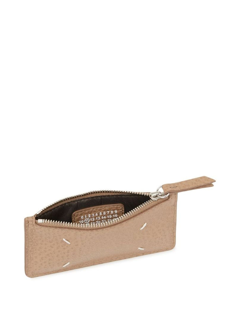Neutral Four Stitch Logo Zip Wallet
