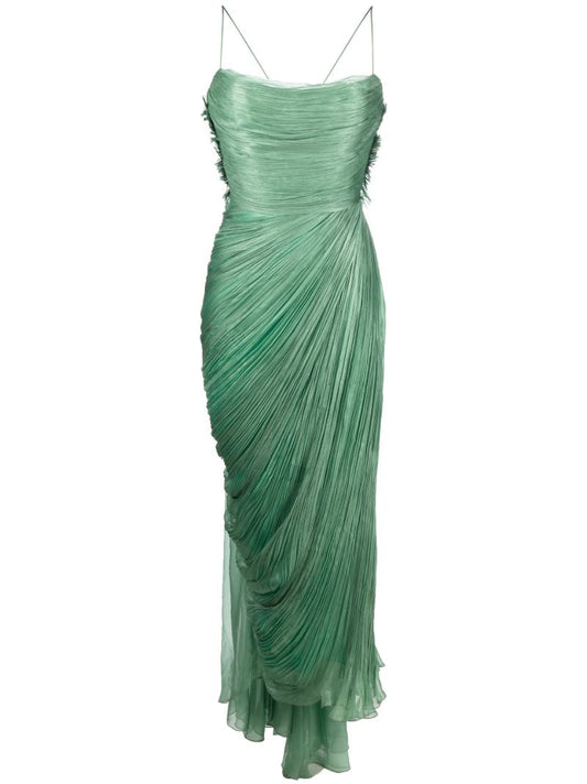 Green Siona PlissÃ_x0083_Â© Silk Midi Dress