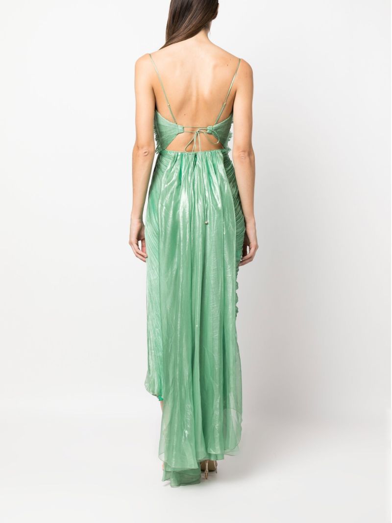 Green Siona PlissÃ_x0083_Â© Silk Midi Dress