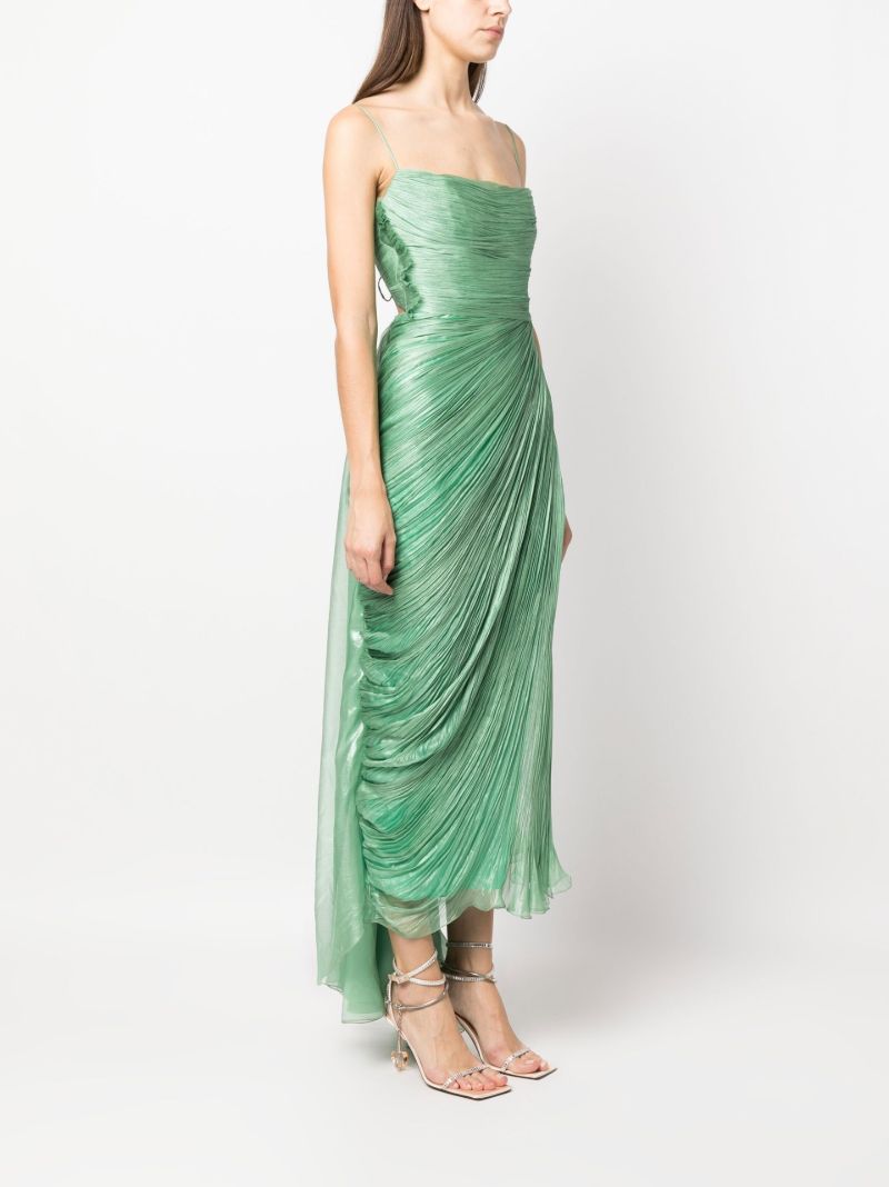 Green Siona PlissÃ_x0083_Â© Silk Midi Dress