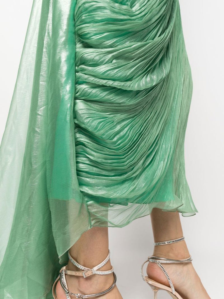 Green Siona PlissÃ_x0083_Â© Silk Midi Dress