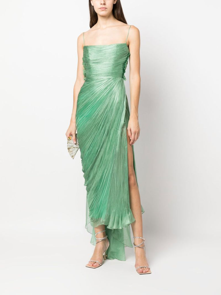 Green Siona PlissÃ_x0083_Â© Silk Midi Dress