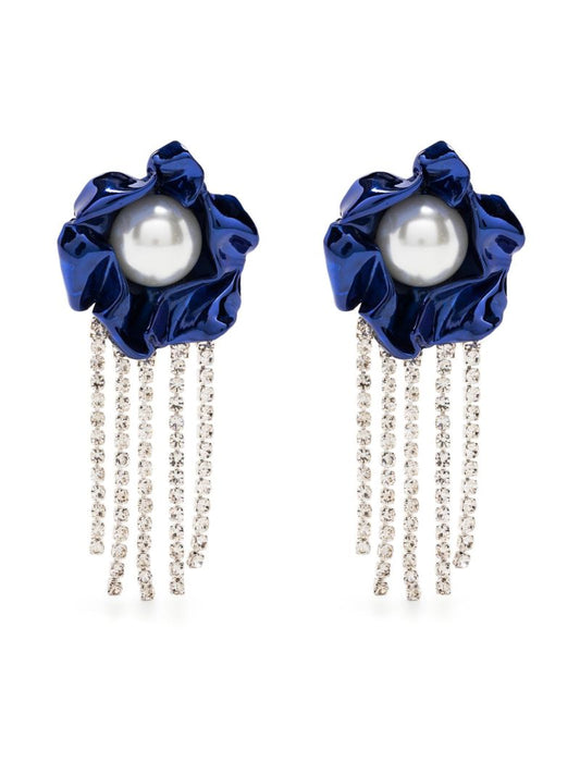 Blue Titania Pearl Crystal Drop Earrings