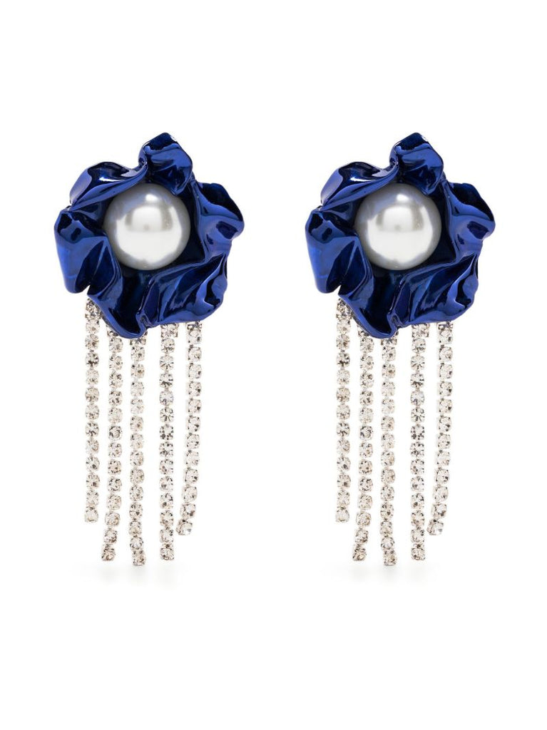 Blue Titania Pearl Crystal Drop Earrings