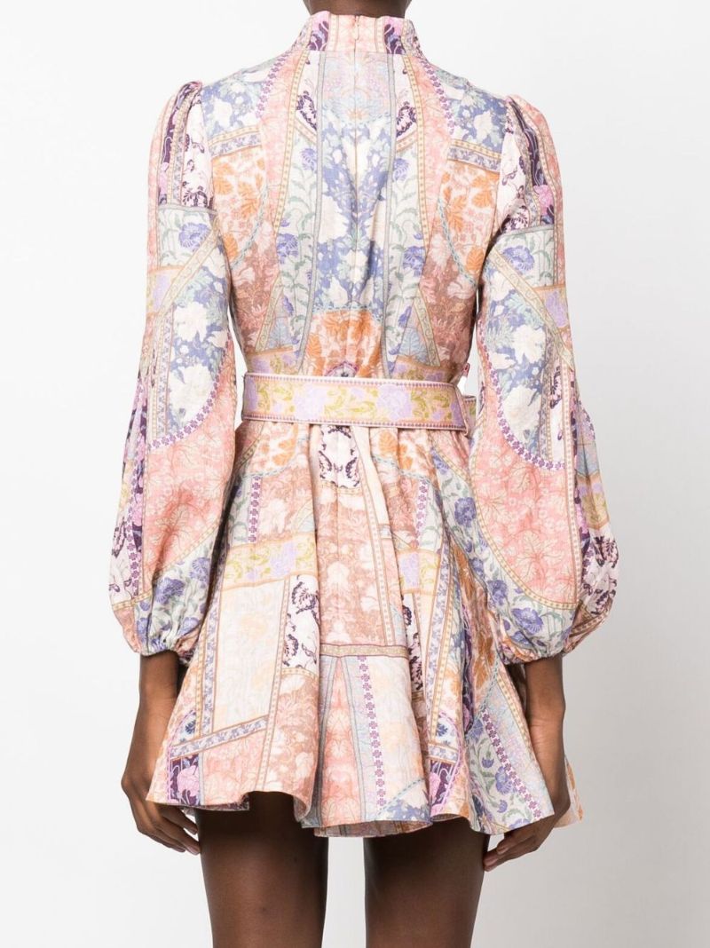 Pink Kaleidoscope Printed Linen Mini Dress