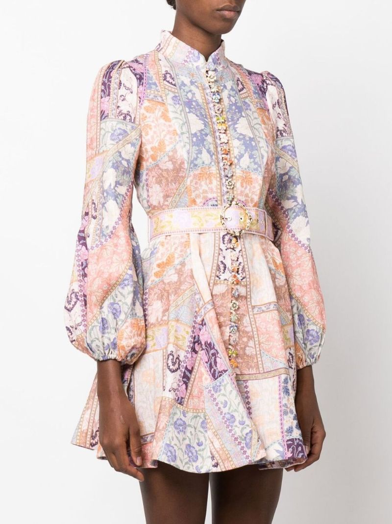 Pink Kaleidoscope Printed Linen Mini Dress