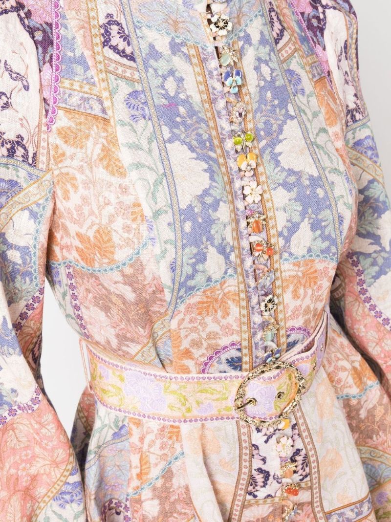 Pink Kaleidoscope Printed Linen Mini Dress