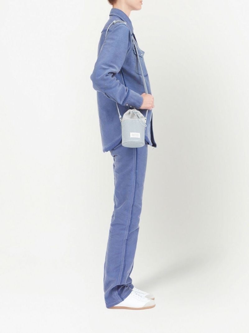 Blue 5ac Logo Patch Leather Bucket Bag