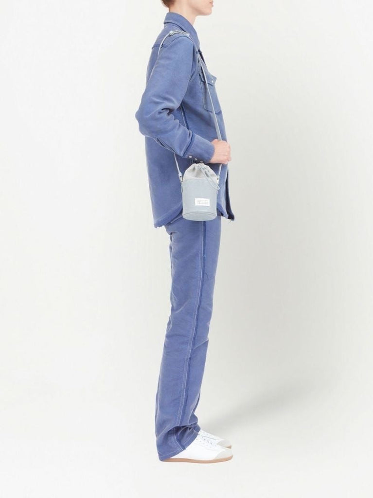 Blue 5ac Logo Patch Leather Bucket Bag