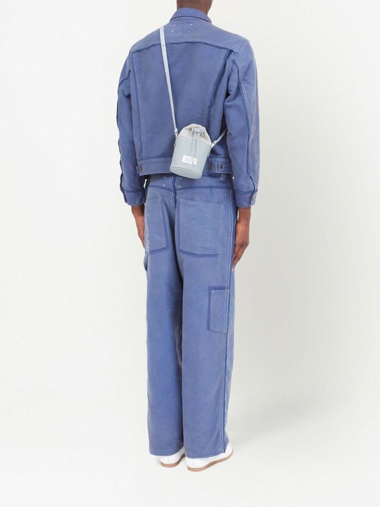 Blue 5ac Logo Patch Leather Bucket Bag