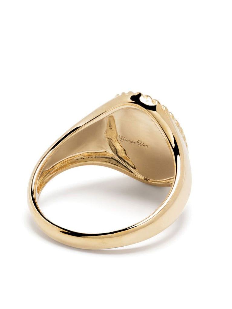 9k Yellow Gold Chevaliere Oval Onyx and Diamond Ring