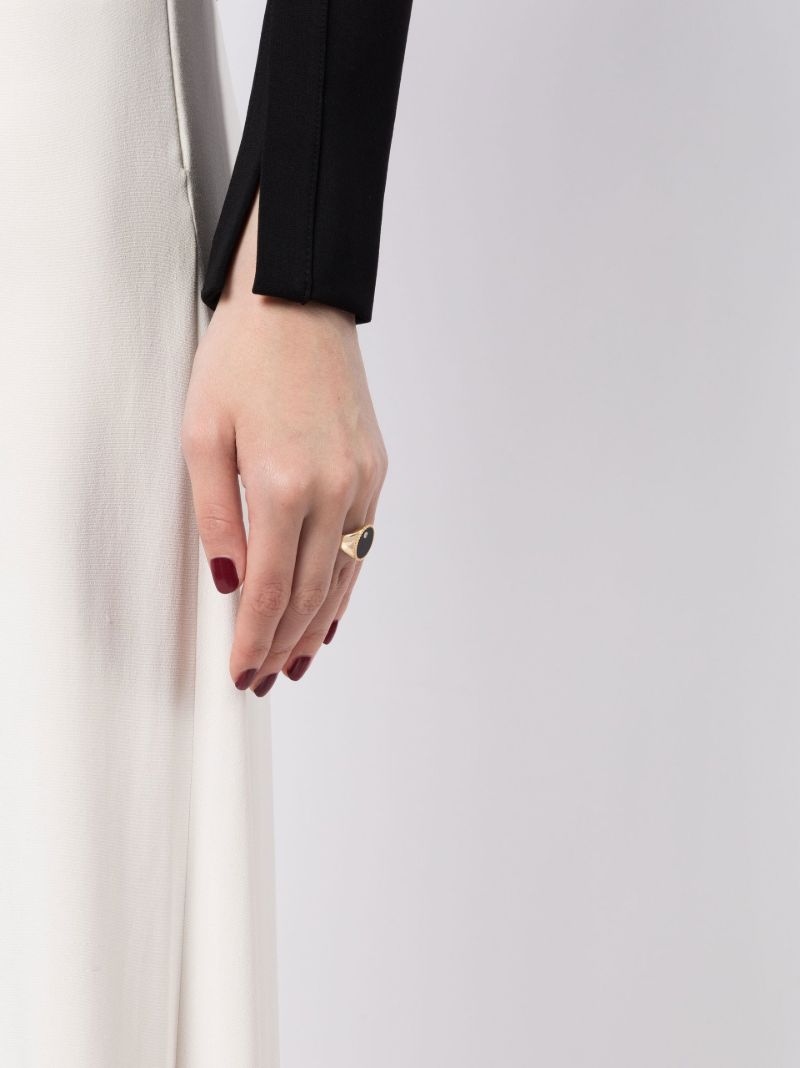 9k Yellow Gold Chevaliere Oval Onyx and Diamond Ring