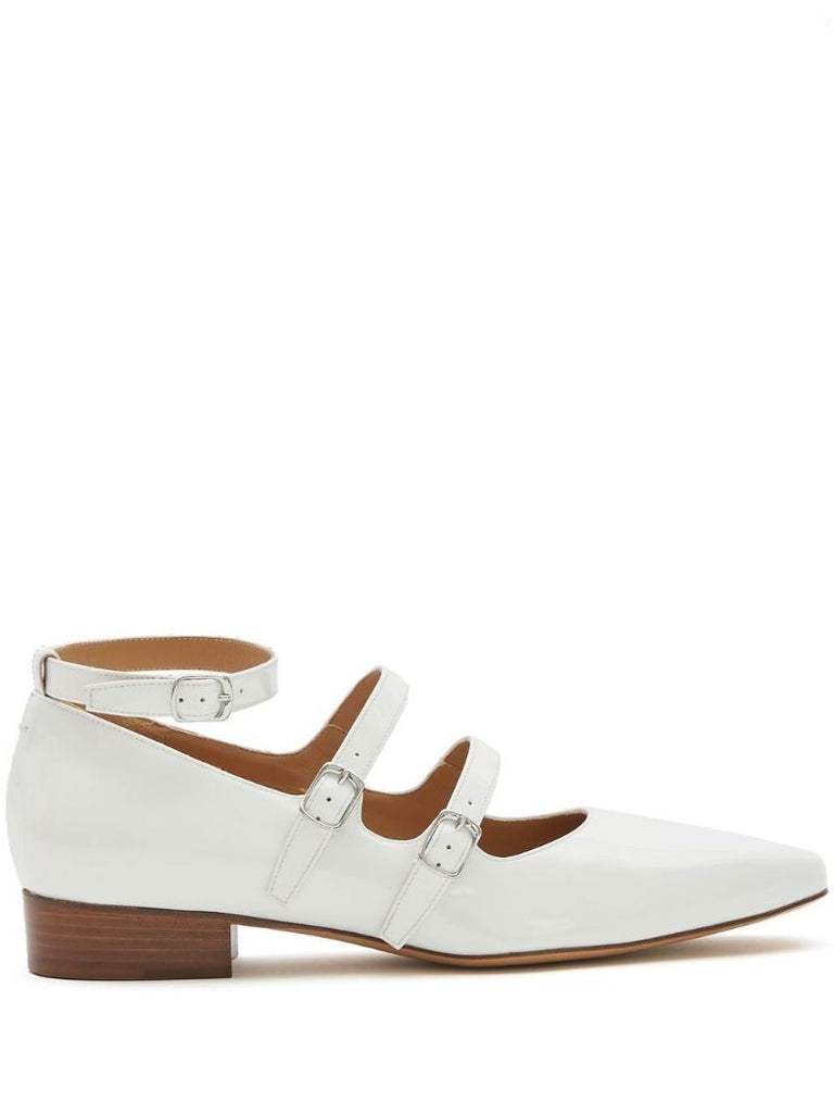 White Barbs Patent Leather Ballerina Shoes