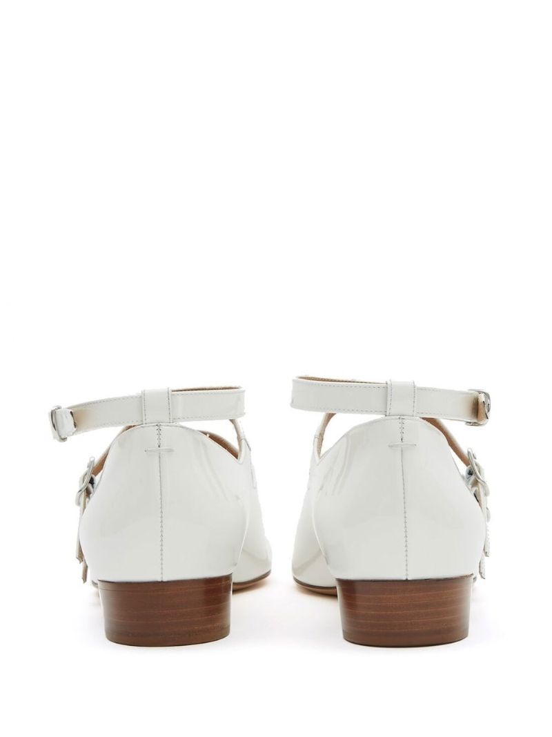 White Barbs Patent Leather Ballerina Shoes