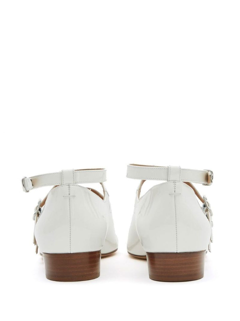 White Barbs Patent Leather Ballerina Shoes