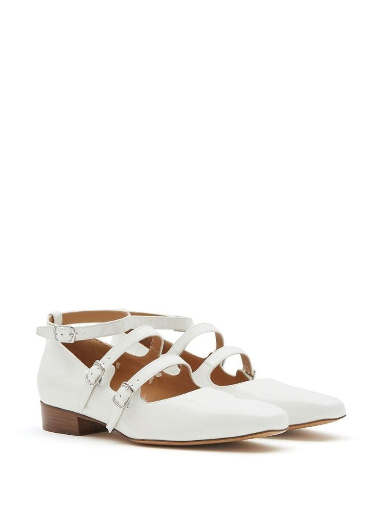 White Barbs Patent Leather Ballerina Shoes