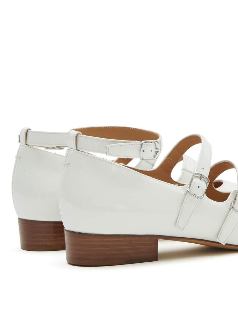 White Barbs Patent Leather Ballerina Shoes