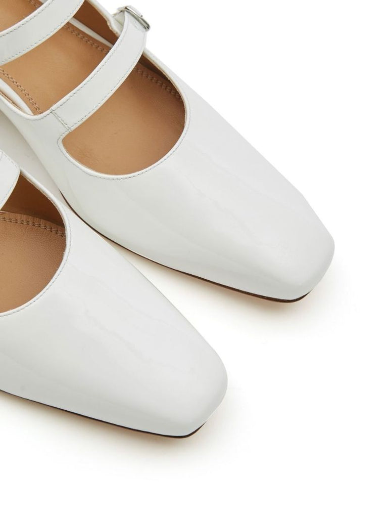 White Barbs Patent Leather Ballerina Shoes