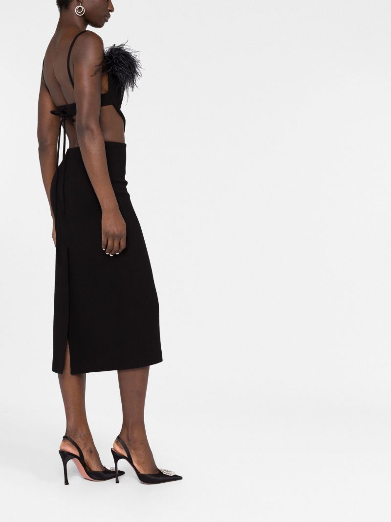 Black Feather Trim Cut-out Midi Dress