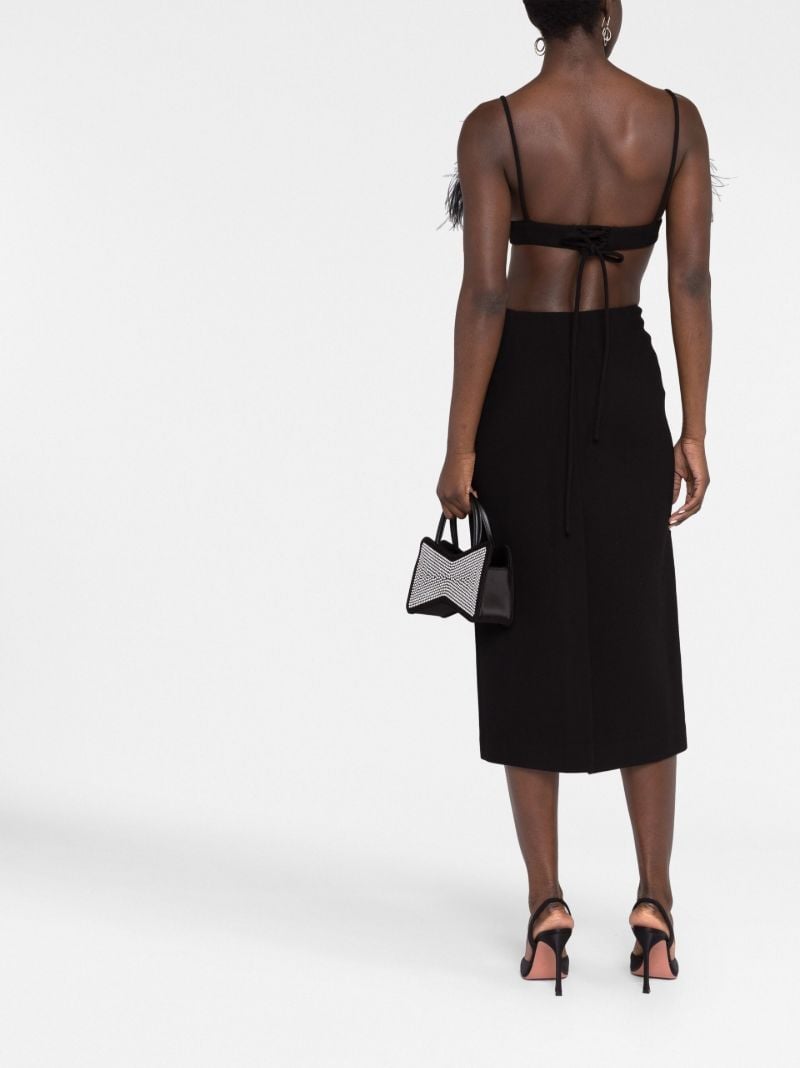 Black Feather Trim Cut-out Midi Dress