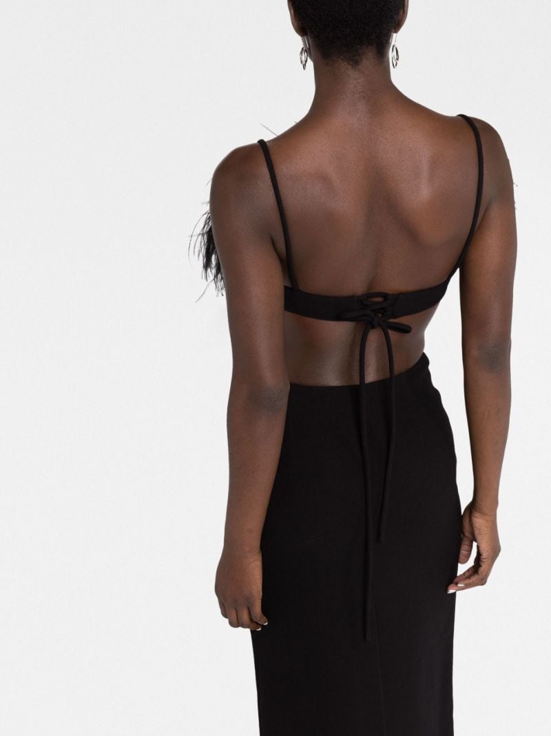Black Feather Trim Cut-out Midi Dress