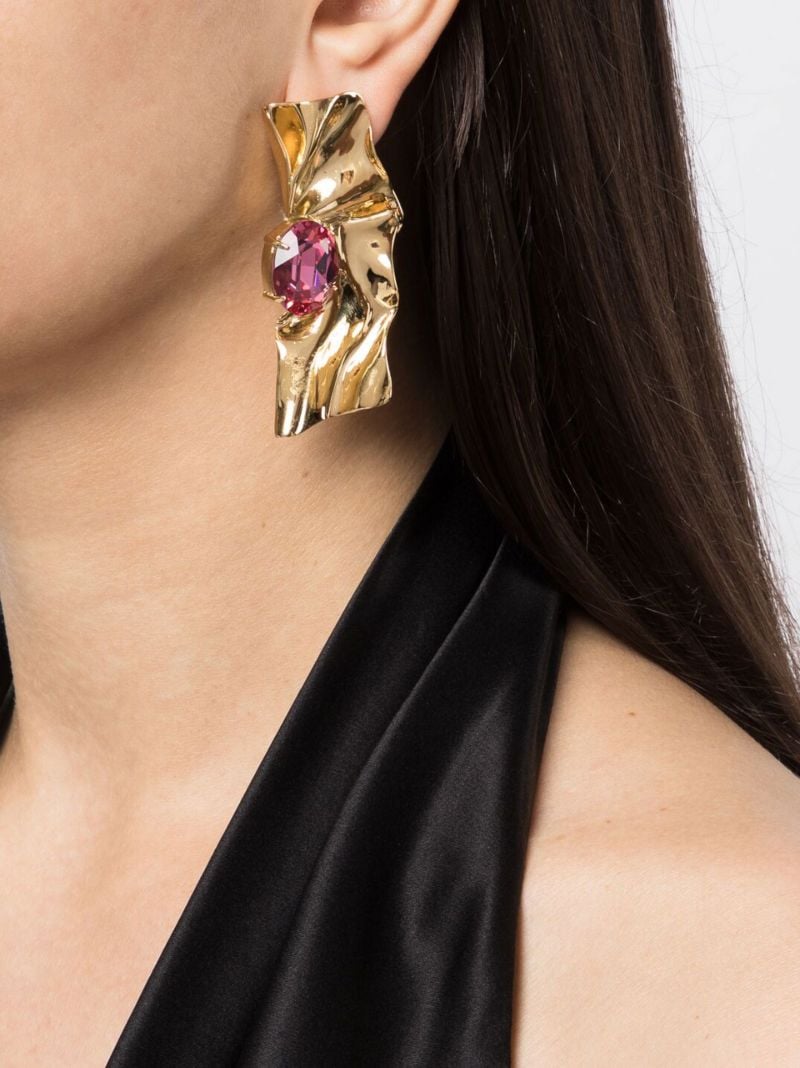 Gold-tone Fold Crystal Earrings