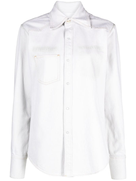 White Distressed Denim Shirt