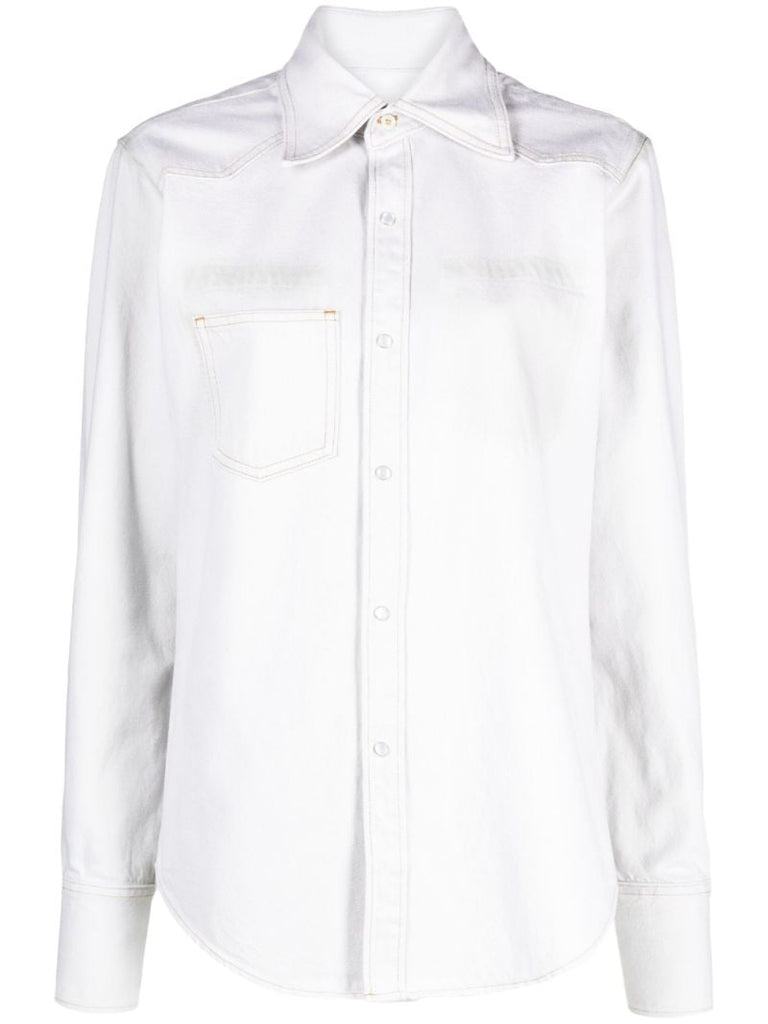White Distressed Denim Shirt