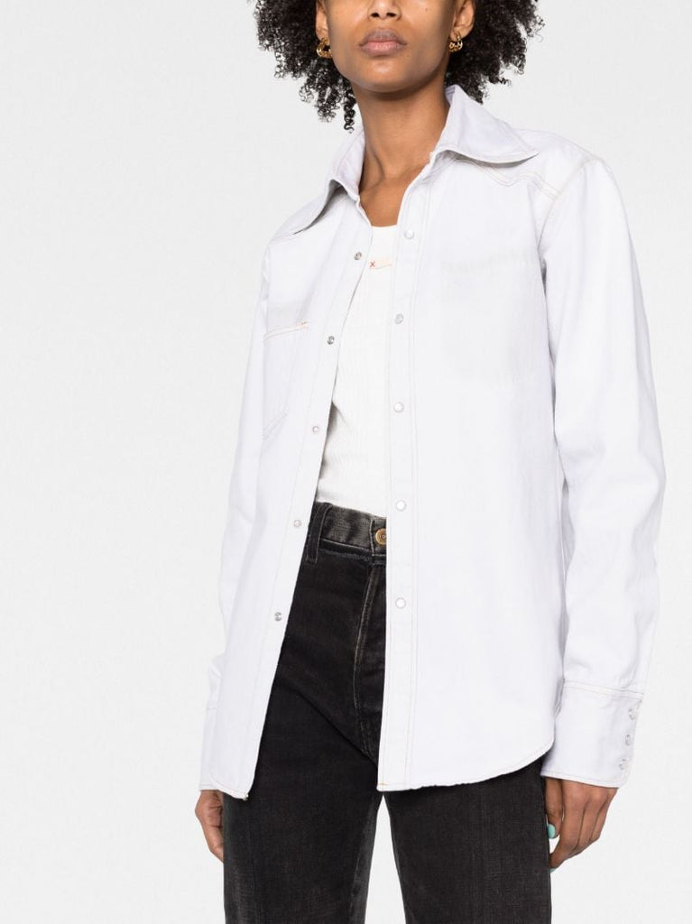 White Distressed Denim Shirt