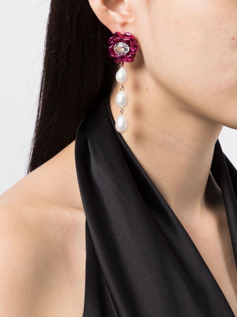 Pink Lola Crystal Pearl Drop Earrings