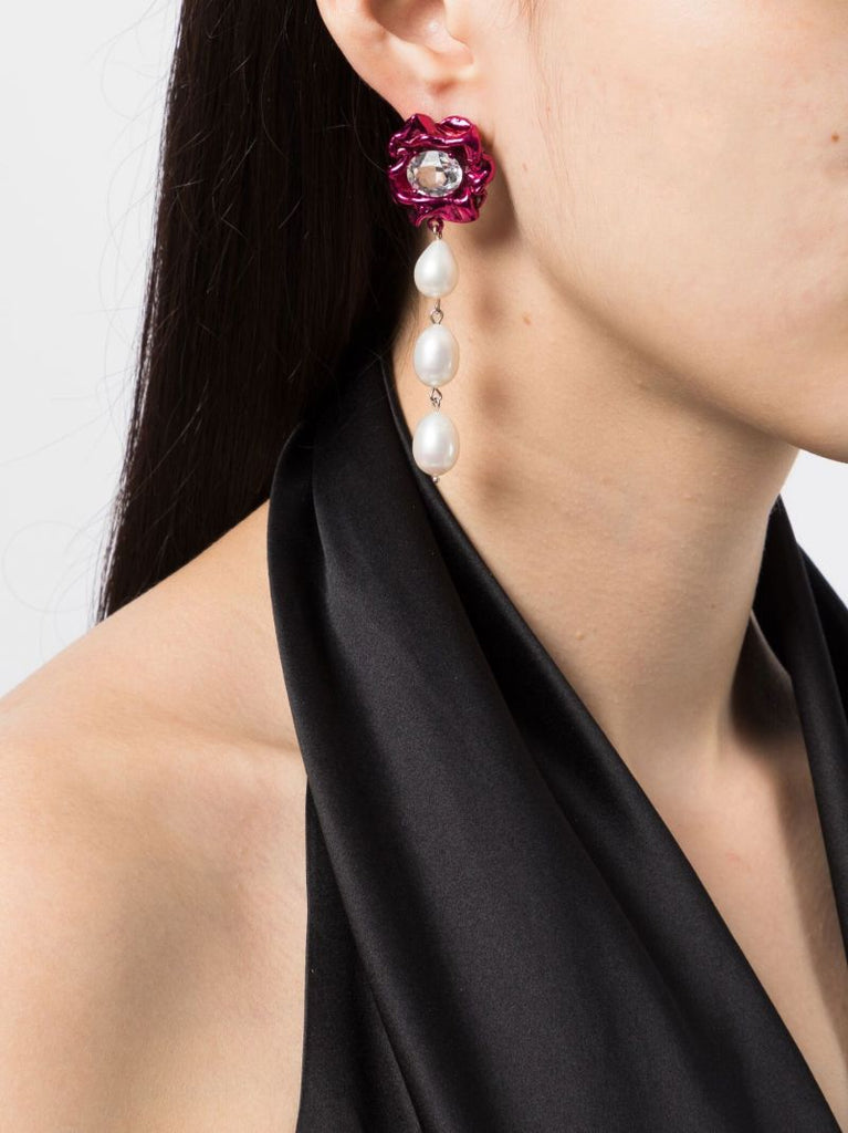 Pink Lola Crystal Pearl Drop Earrings