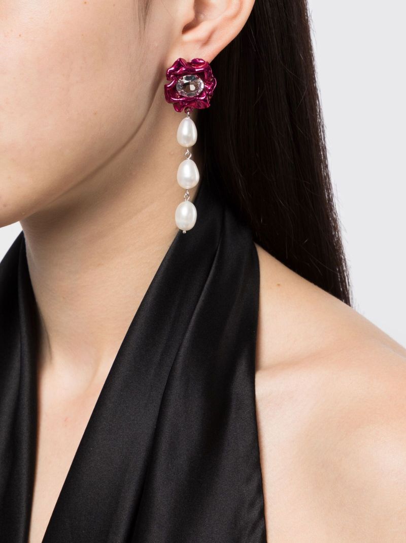 Pink Lola Crystal Pearl Drop Earrings