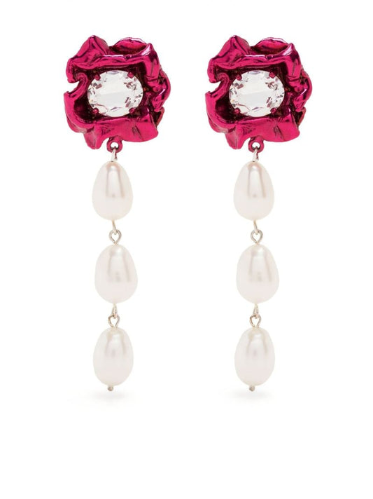 Pink Lola Crystal Pearl Drop Earrings
