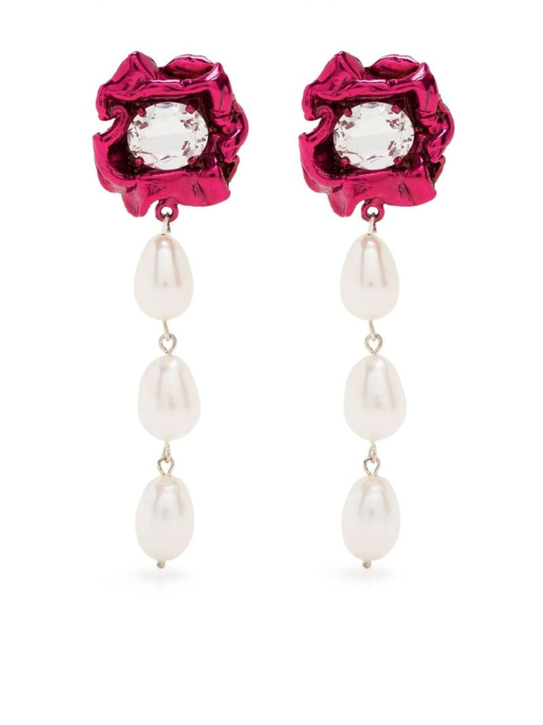 Pink Lola Crystal Pearl Drop Earrings