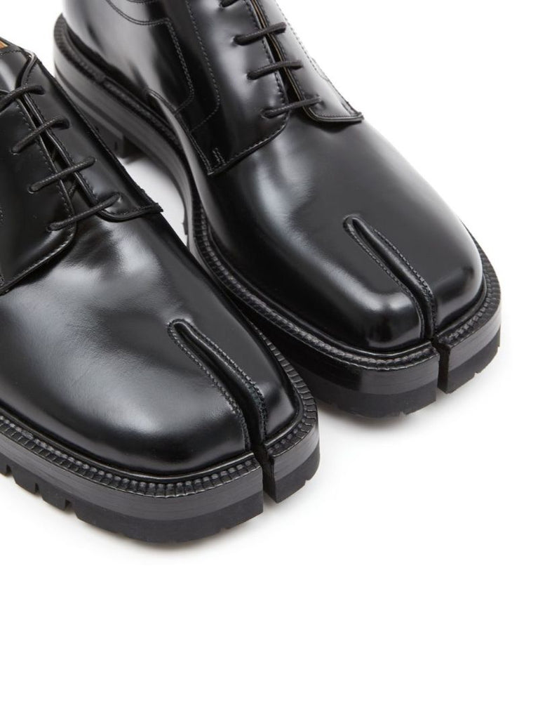 Black Tabi Leather Lace-up Shoes