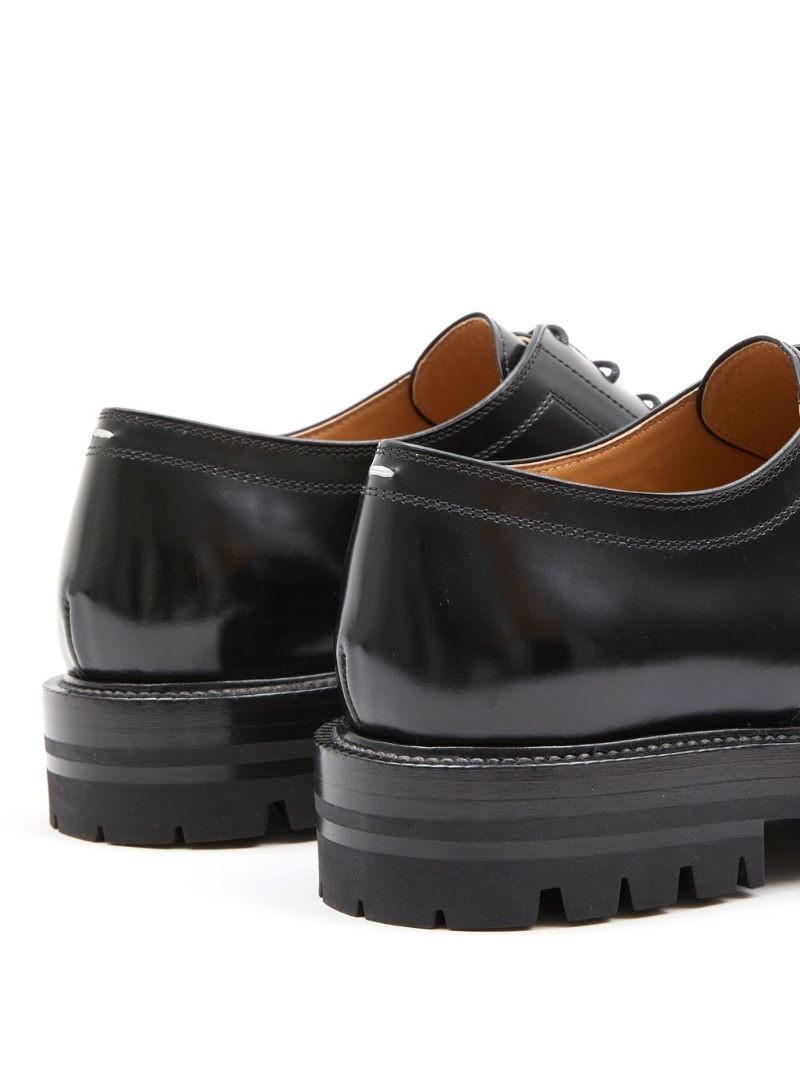 Black Tabi Leather Lace-up Shoes