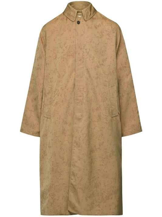 Beige Floral Print Trench Coat