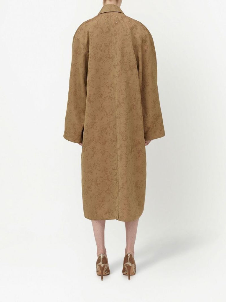Beige Floral Print Trench Coat