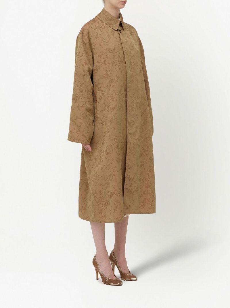 Beige Floral Print Trench Coat