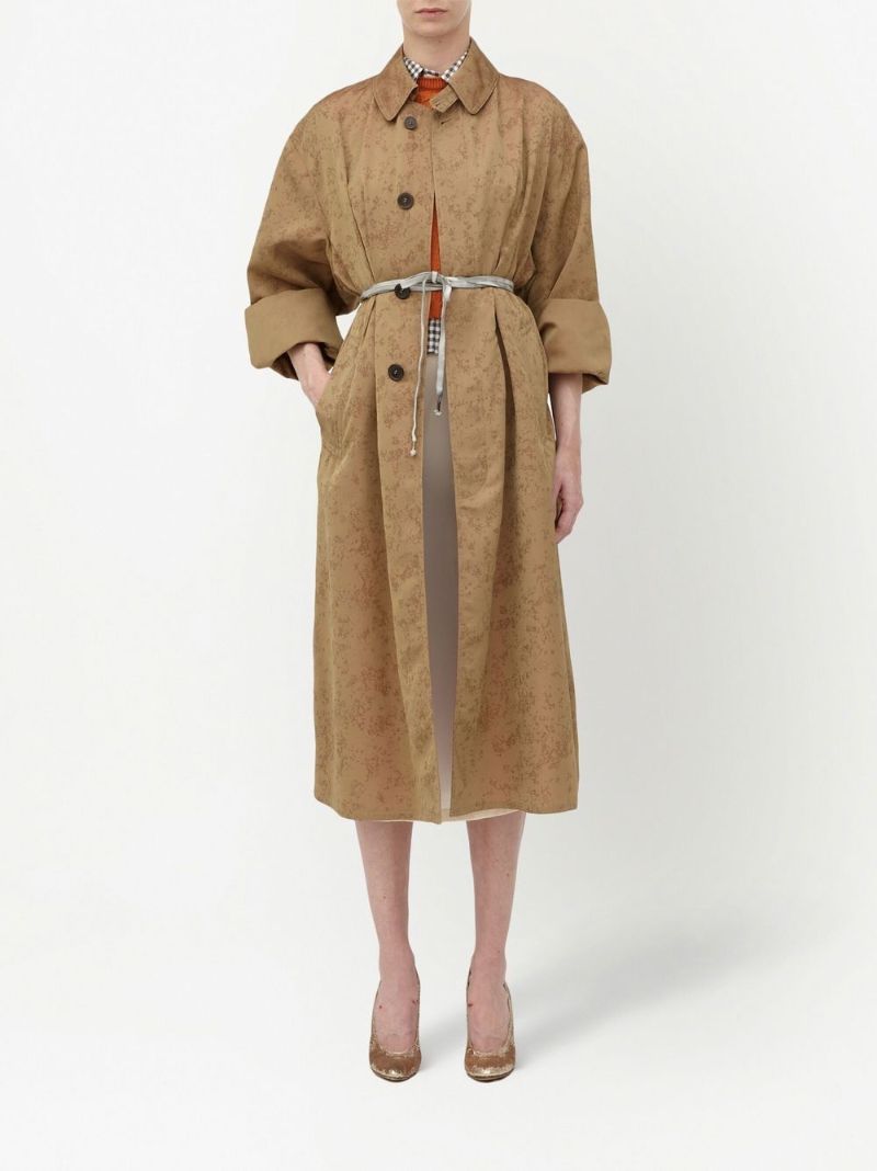 Beige Floral Print Trench Coat