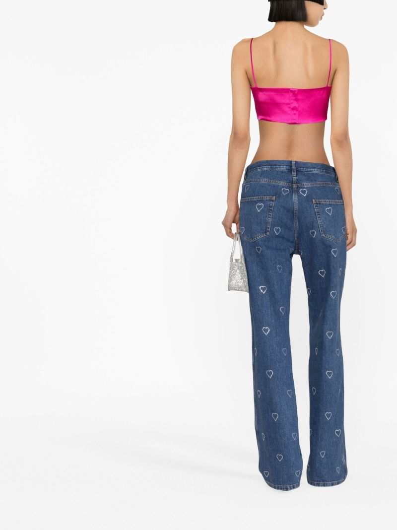 Blue Crystal Heart Straight-leg Jeans