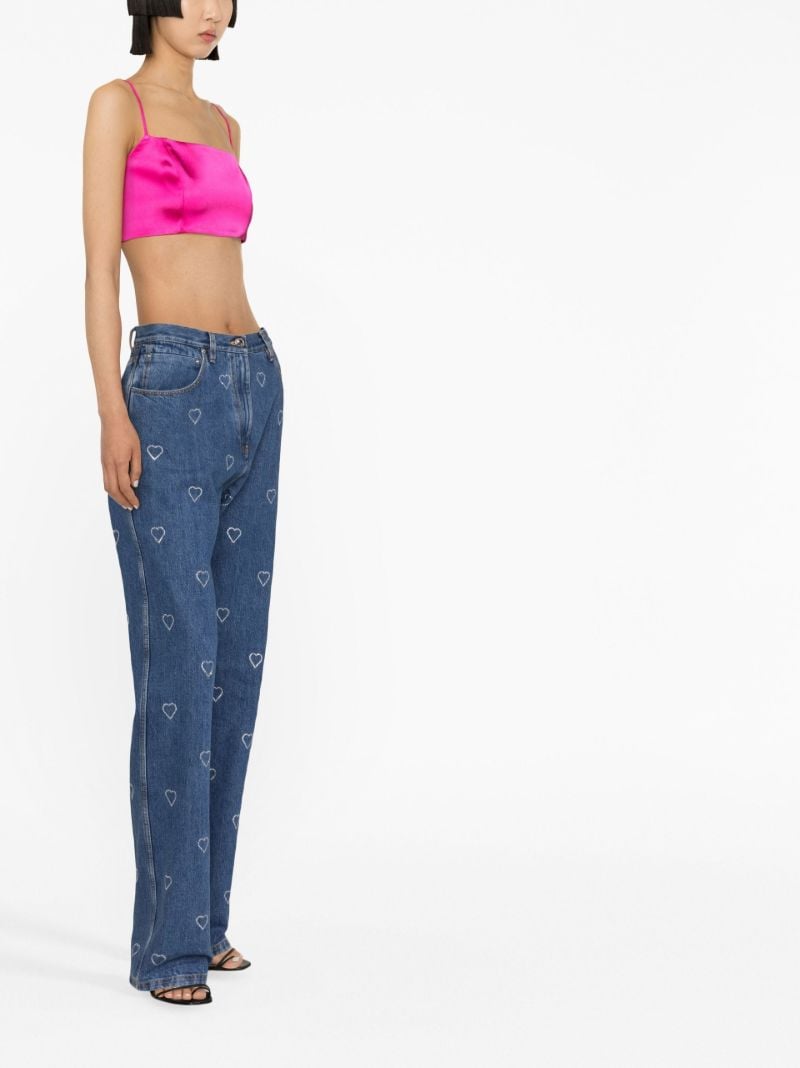 Blue Crystal Heart Straight-leg Jeans