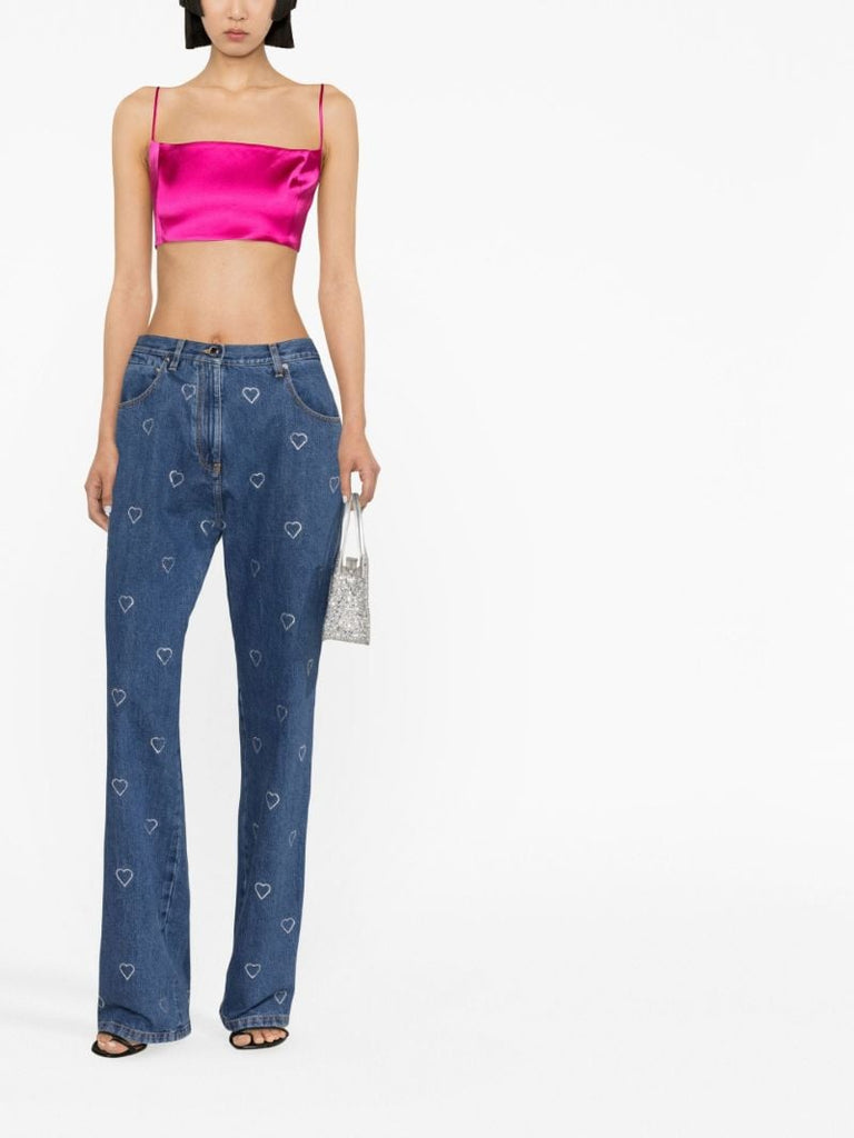 Blue Crystal Heart Straight-leg Jeans