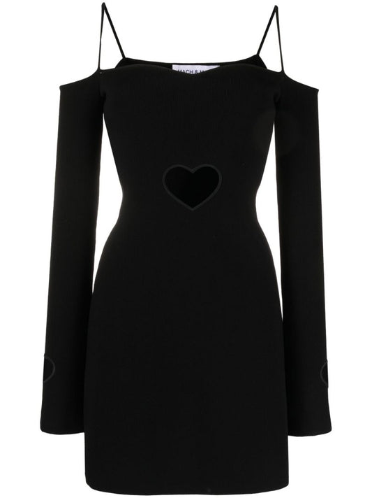 Black Off-the-shoulder Ribbed Mini Dress