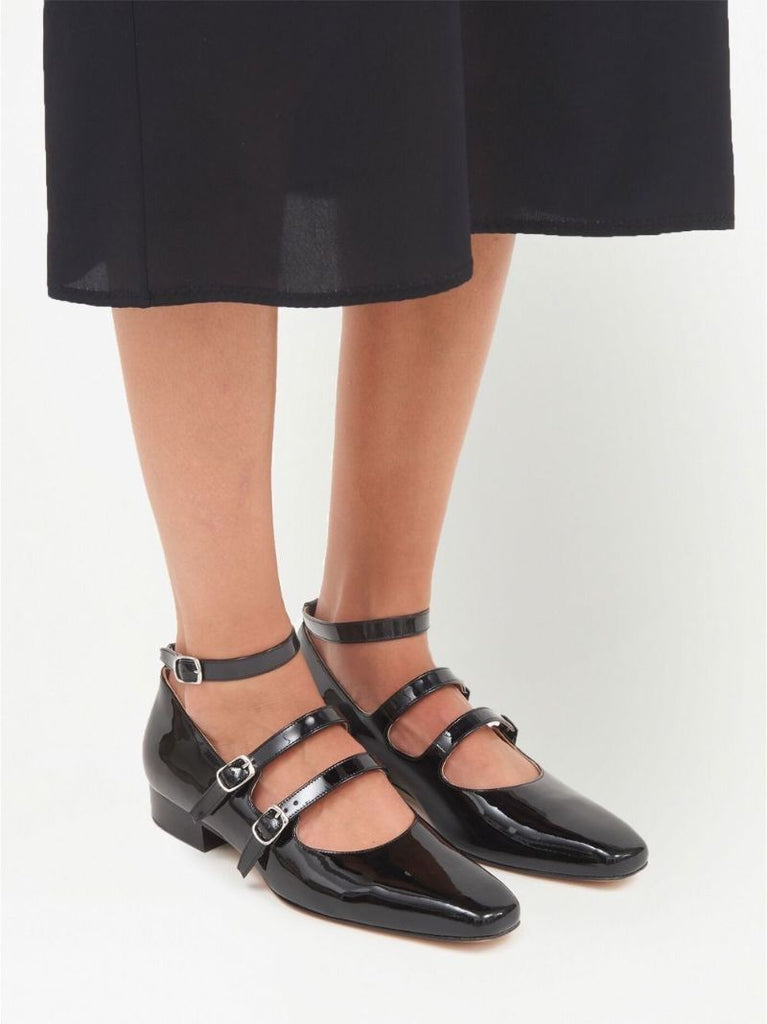 Black Barbs Patent Leather Ballerina Shoes