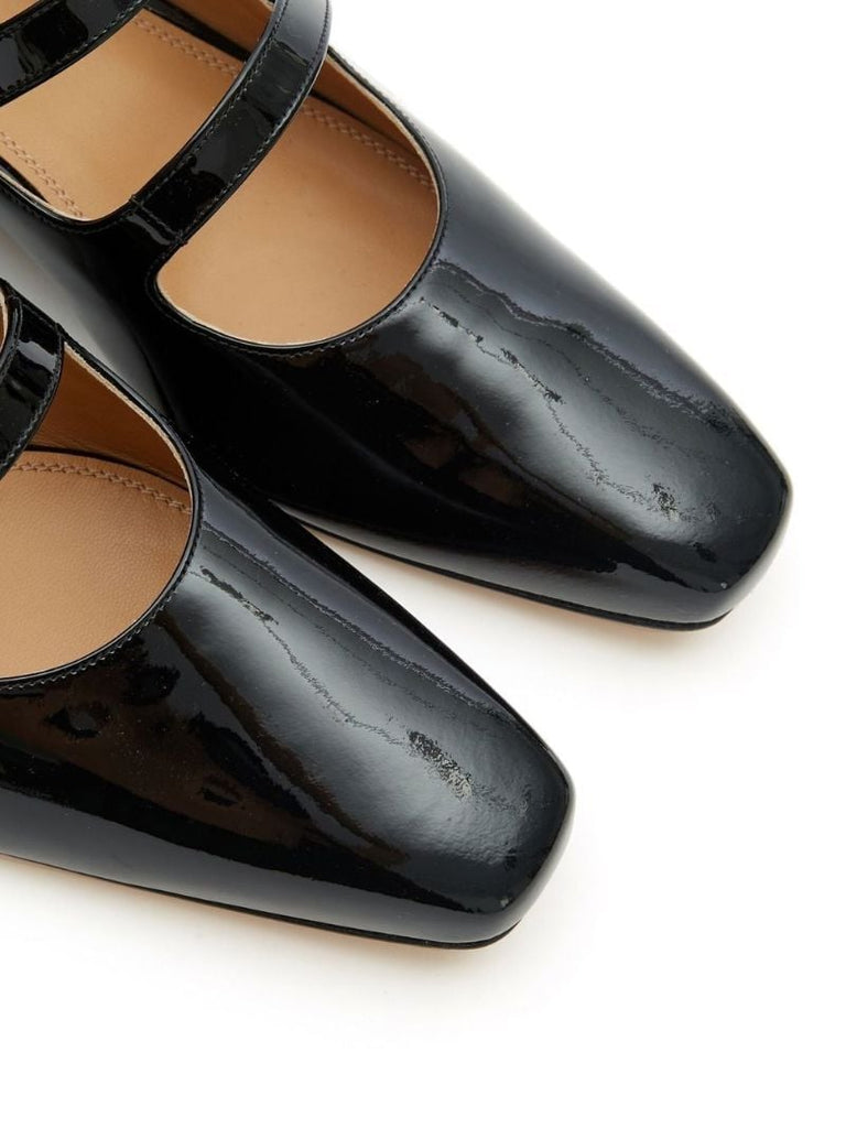 Black Barbs Patent Leather Ballerina Shoes