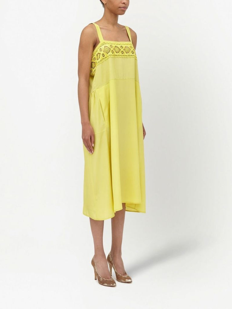 Yellow Crochet Panel Sleeveless Midi Dress