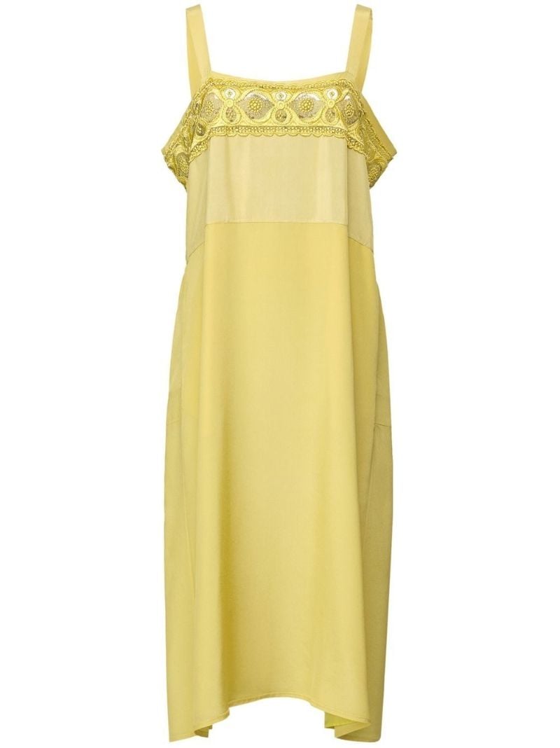 Yellow Crochet Panel Sleeveless Midi Dress